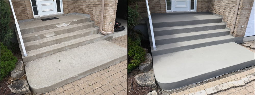 Before and After of a concrete replacement for a house stairs in Fort Worth, TX